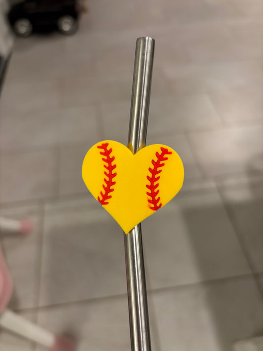 Softball Heart Strawtopper 10mm